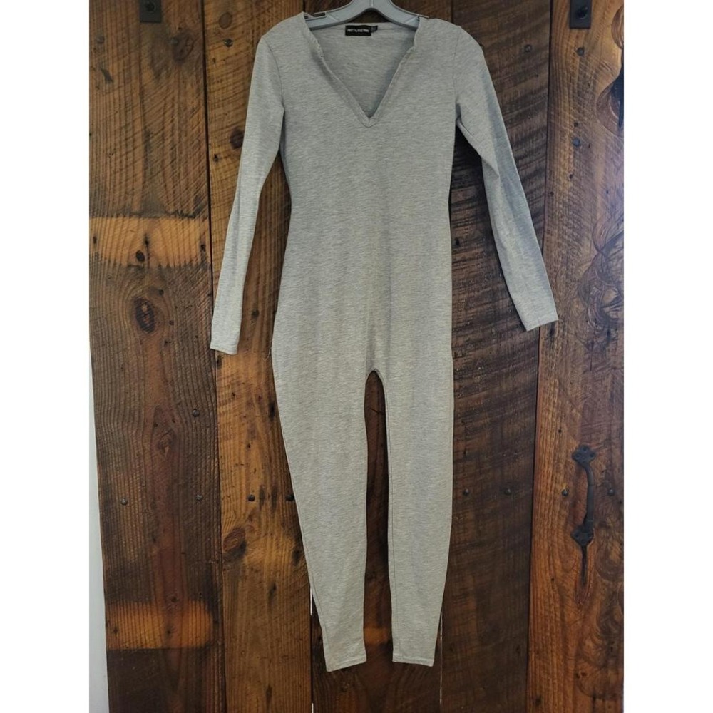 PrettyLittleThing Grey Marl Long Sleeve Notched V Neck‎ Unitard Jumpsuit Size 0